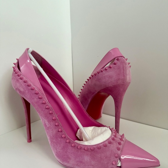 CHRISTIAN LOUBOUTIN Duvette Spikes 39.5 Cutout Suede Pumps Pink - Picture 5 of 7